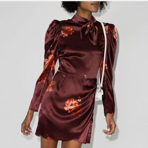 REFORMATION Livie Floral Print Long
Sleeve Silk Minidress Azusa Red  NWT Size 8